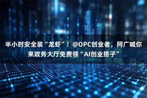 半小时安全装“龙虾”！@OPC创业者，阿广喊你来政务大厅免费领“AI创业搭子”